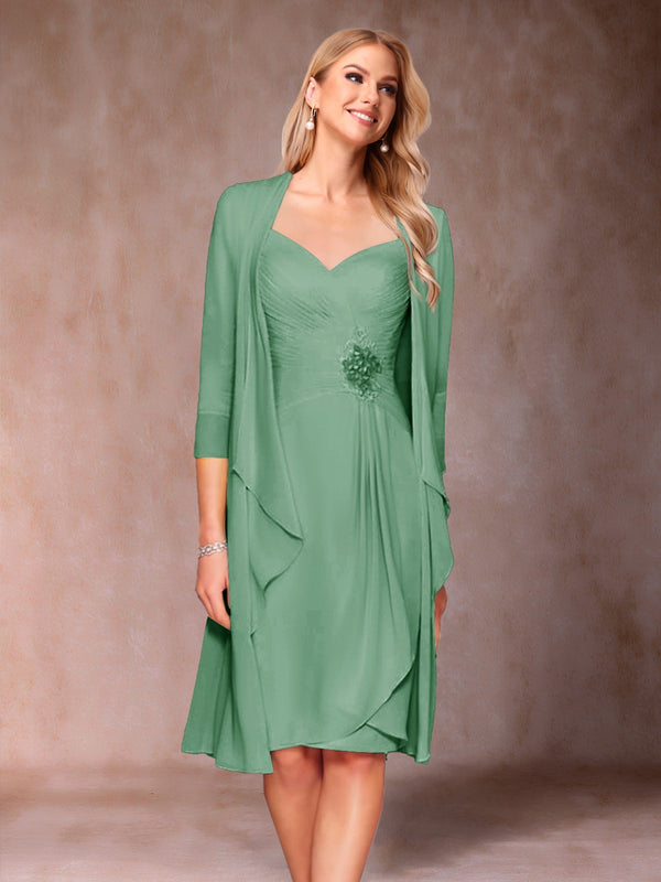 Sheath/Column V-Neck 3/4 Sleeves 2 Pieces Mother of the Bride Dresses with Ruched & Jacket