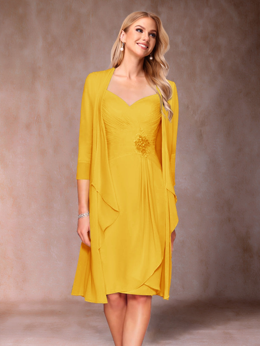 Sheath/Column V-Neck 3/4 Sleeves 2 Pieces Mother of the Bride Dresses with Ruched &amp; Jacket