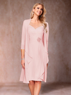 Sheath/Column V-Neck 3/4 Sleeves 2 Pieces Mother of the Bride Dresses with Ruched & Jacket