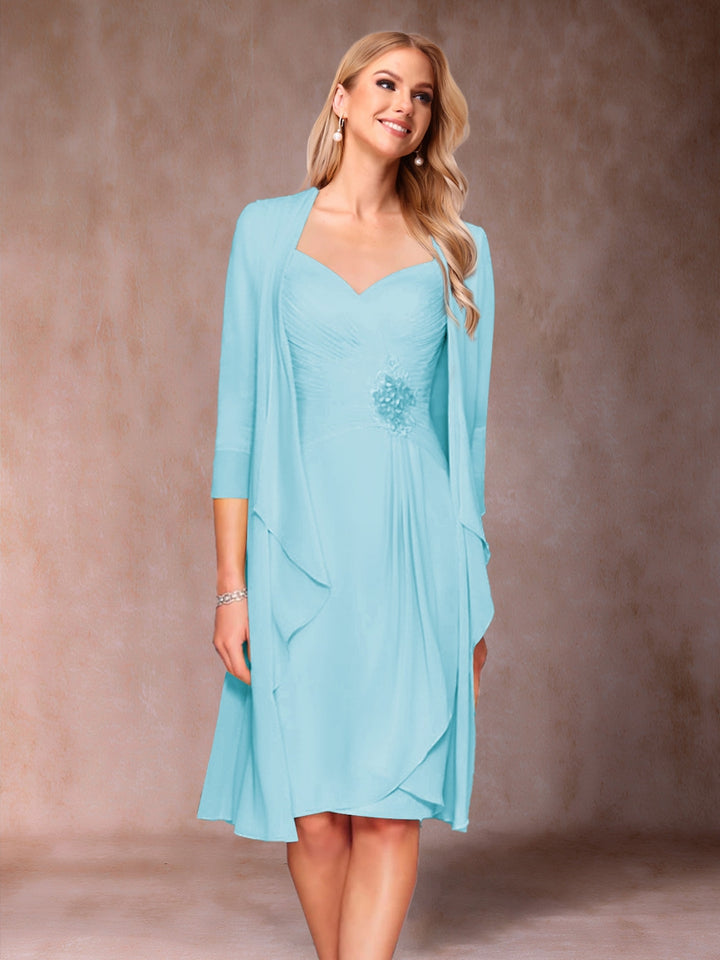 Sheath/Column V-Neck 3/4 Sleeves 2 Pieces Mother of the Bride Dresses with Ruched &amp; Jacket
