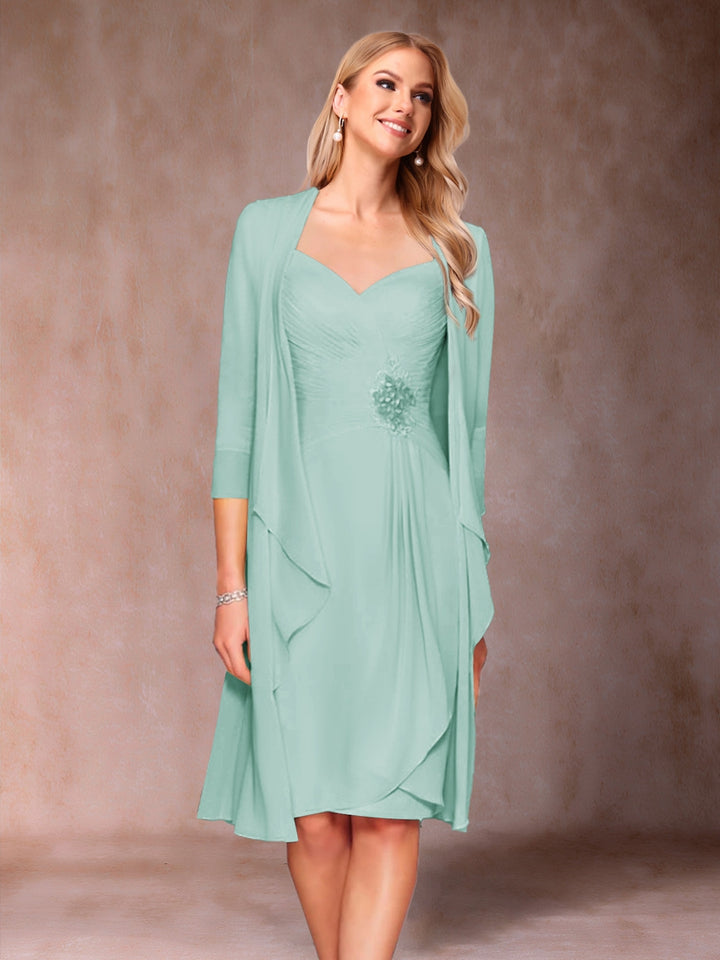 Sheath/Column V-Neck 3/4 Sleeves 2 Pieces Mother of the Bride Dresses with Ruched &amp; Jacket