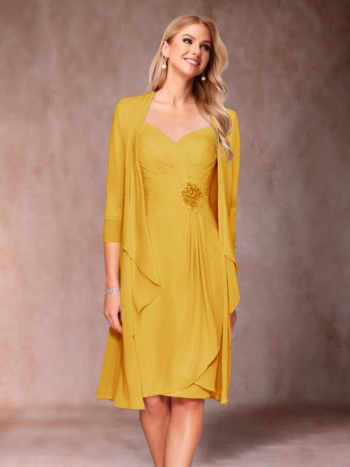 Sheath/Column V-Neck 3/4 Sleeves 2 Pieces Mother of the Bride Dresses with Ruched &amp; Jacket