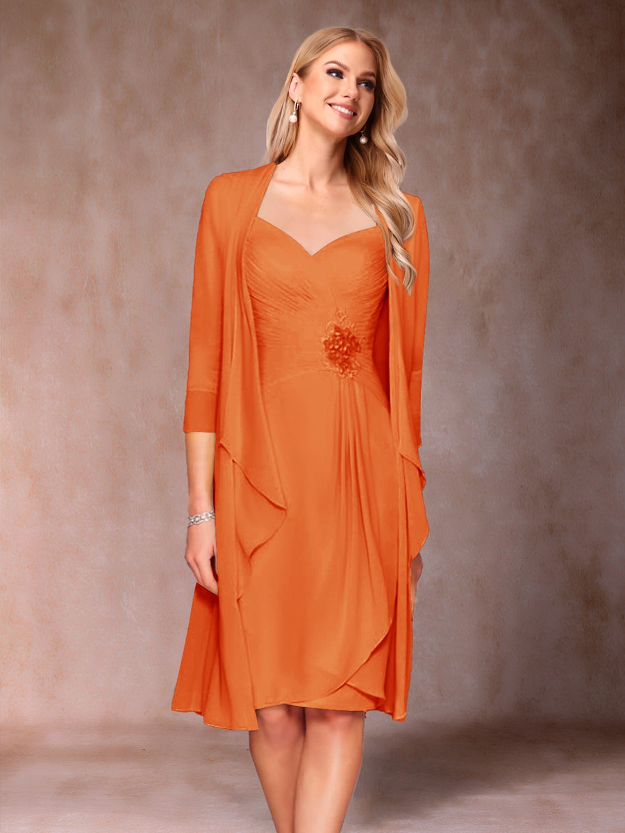 Sheath/Column V-Neck 3/4 Sleeves 2 Pieces Mother of the Bride Dresses with Ruched &amp; Jacket