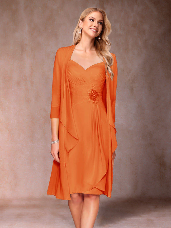 Sheath/Column V-Neck 3/4 Sleeves 2 Pieces Mother of the Bride Dresses with Ruched &amp; Jacket