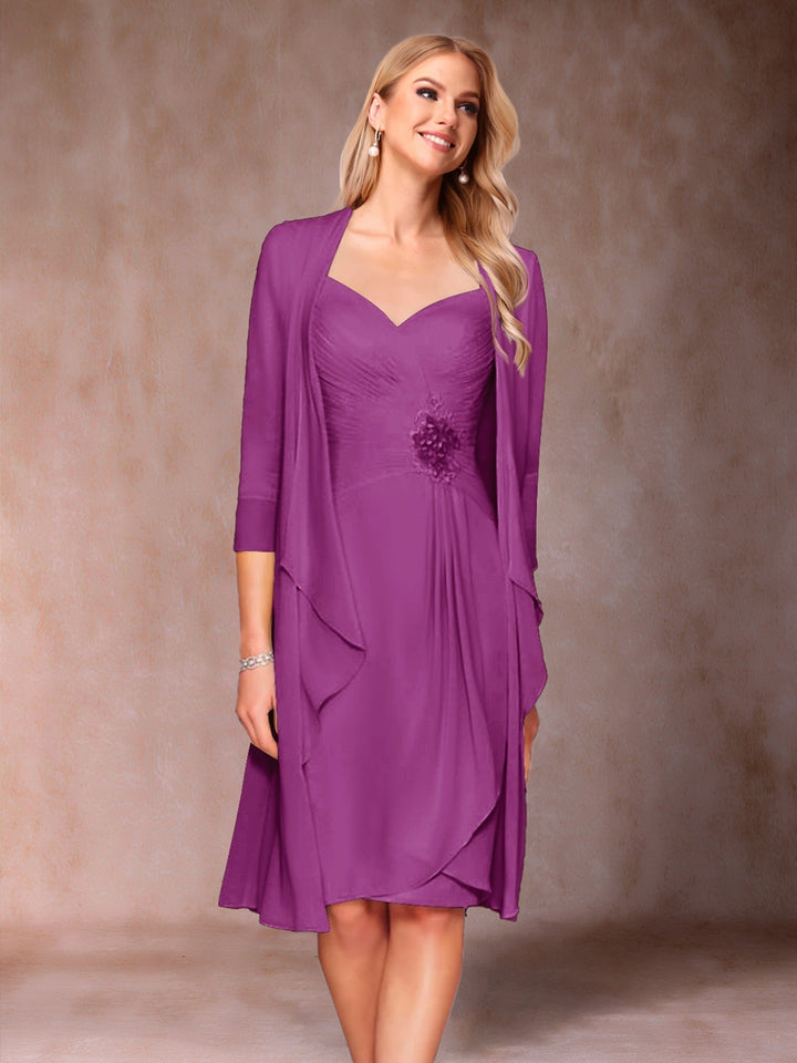 Sheath/Column V-Neck 3/4 Sleeves 2 Pieces Mother of the Bride Dresses with Ruched &amp; Jacket