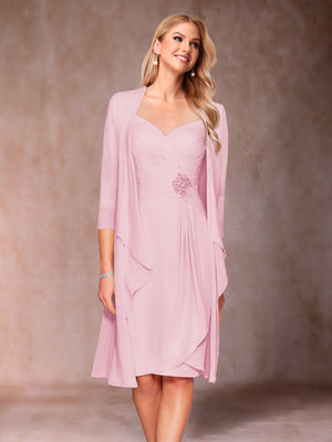 Sheath/Column V-Neck 3/4 Sleeves 2 Pieces Mother of the Bride Dresses with Ruched & Jacket