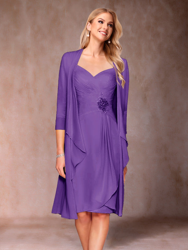 Sheath/Column V-Neck 3/4 Sleeves 2 Pieces Mother of the Bride Dresses with Ruched & Jacket