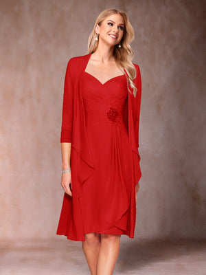Sheath/Column V-Neck 3/4 Sleeves 2 Pieces Mother of the Bride Dresses with Ruched & Jacket