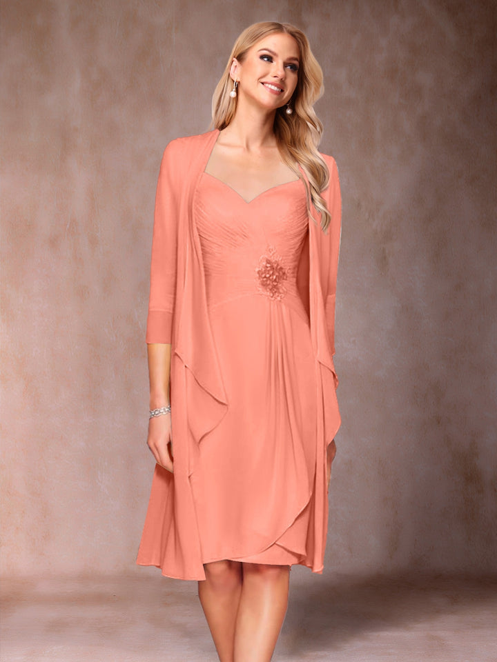 Sheath/Column V-Neck 3/4 Sleeves 2 Pieces Mother of the Bride Dresses with Ruched &amp; Jacket