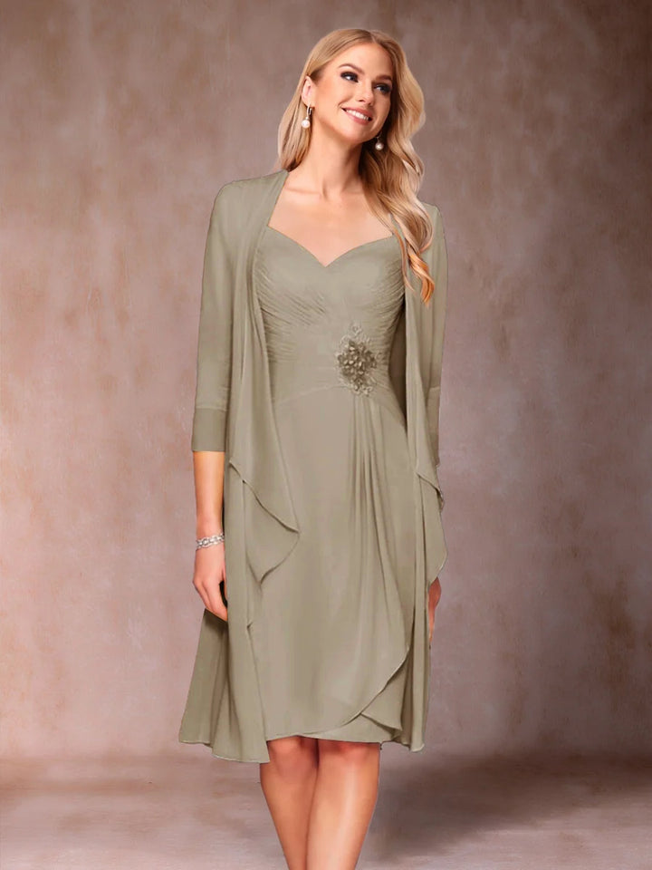 Sheath/Column V-Neck 3/4 Sleeves 2 Pieces Mother of the Bride Dresses with Ruched &amp; Jacket