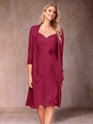 Sheath/Column V-Neck 3/4 Sleeves 2 Pieces Mother of the Bride Dresses with Ruched & Jacket