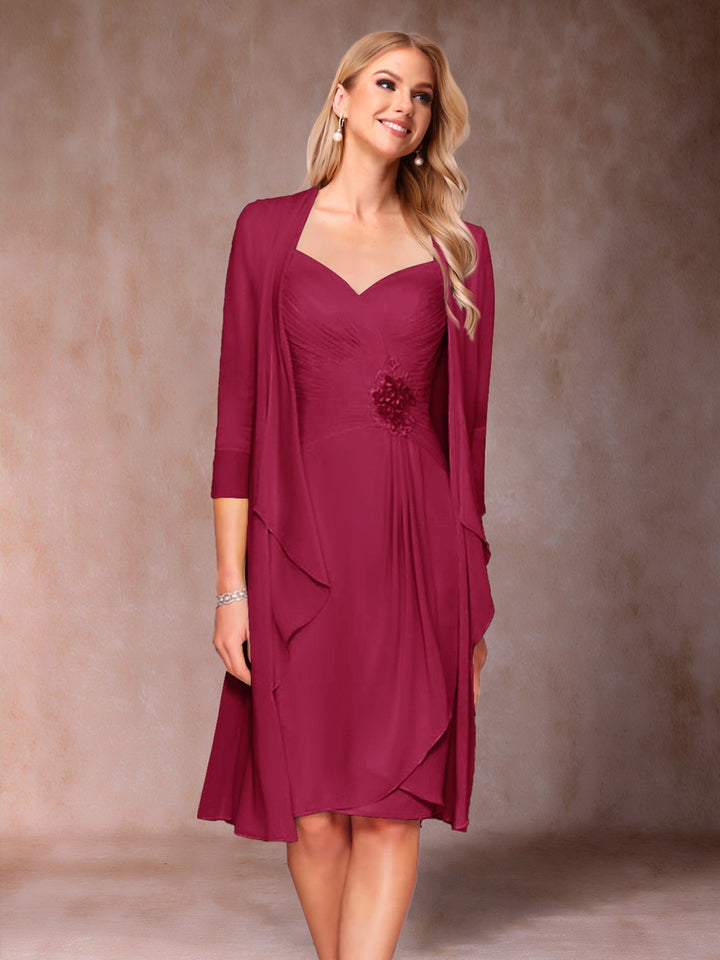 Sheath/Column V-Neck 3/4 Sleeves 2 Pieces Mother of the Bride Dresses with Ruched &amp; Jacket