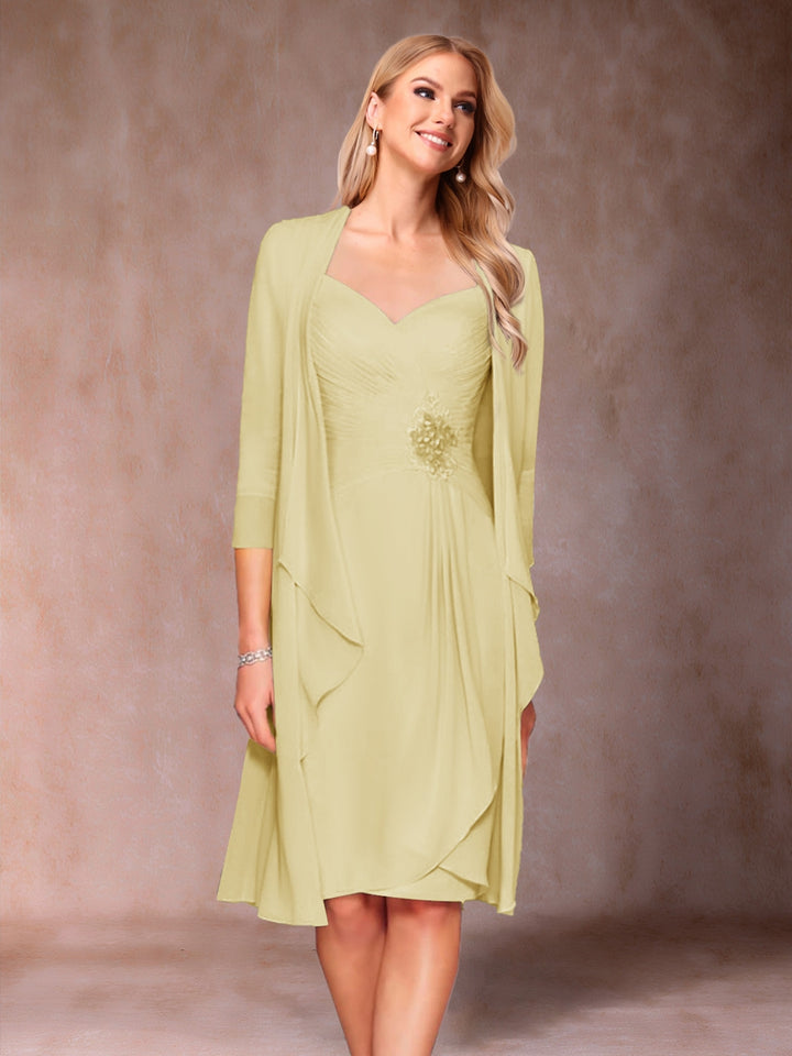 Sheath/Column V-Neck 3/4 Sleeves 2 Pieces Mother of the Bride Dresses with Ruched &amp; Jacket