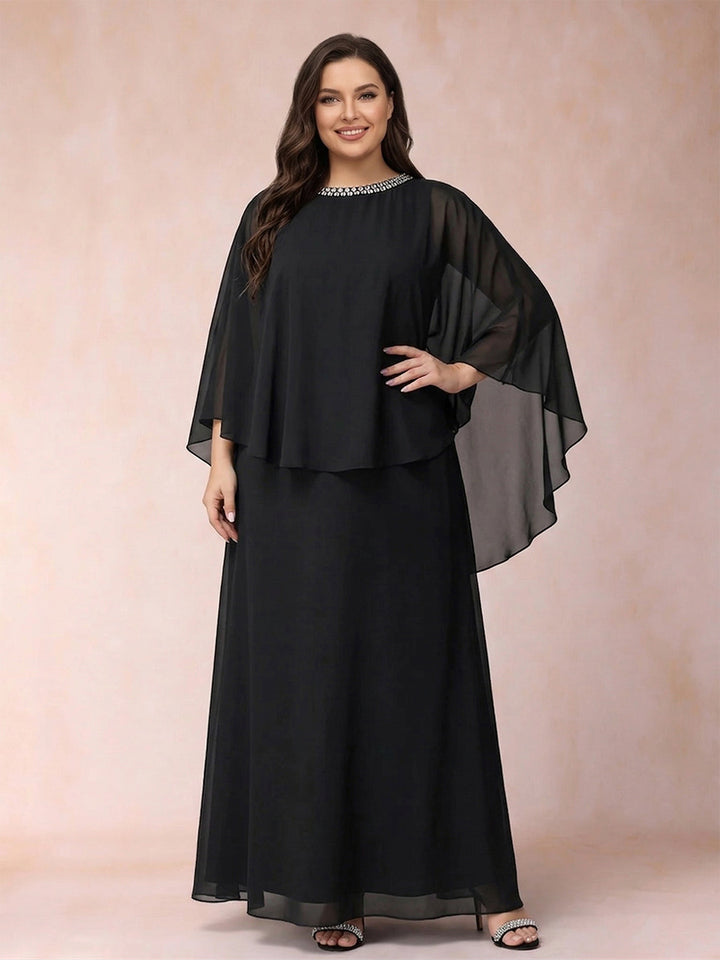 A-Line/Princess Scoop 3/4 Sleeves Plus Size Mother of the Bride Dresses with Ruched