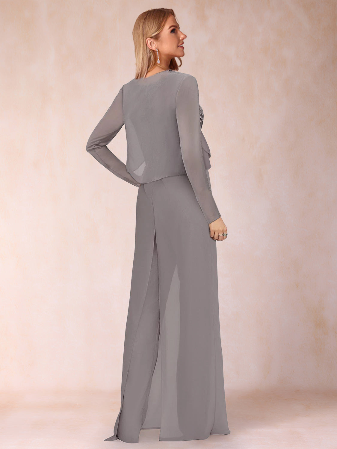 Sheath/Column Scoop Long Sleeves Jumpsuit with Applique & Jacket