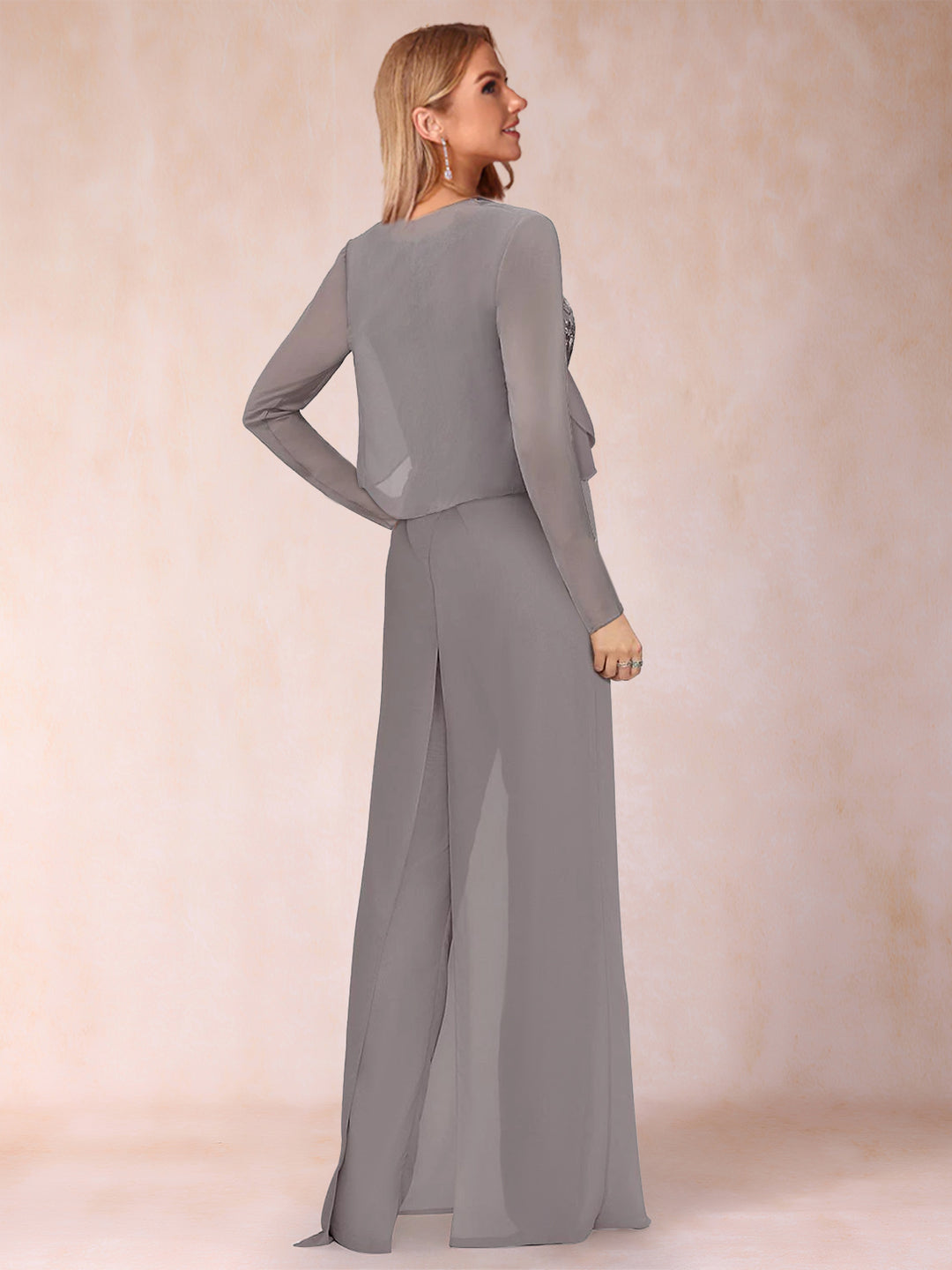 Sheath/Column Scoop Long Sleeves Jumpsuit with Applique &amp; Jacket