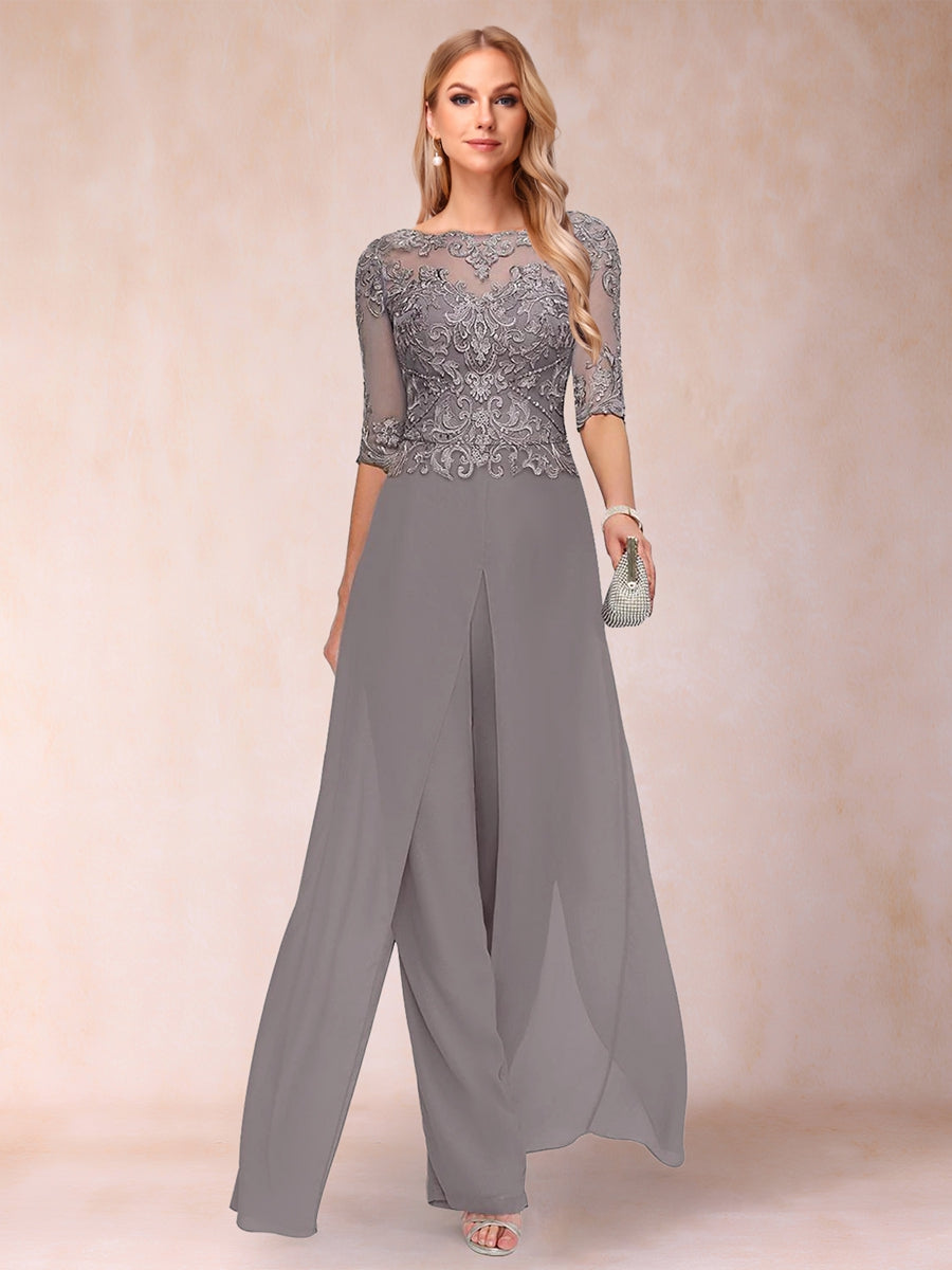 Sheath/Column Scoop Long Sleeves Jumpsuit with Applique &amp; Jacket