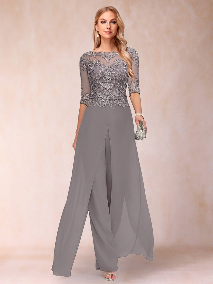 Sheath/Column Scoop Long Sleeves Jumpsuit with Applique &amp; Jacket