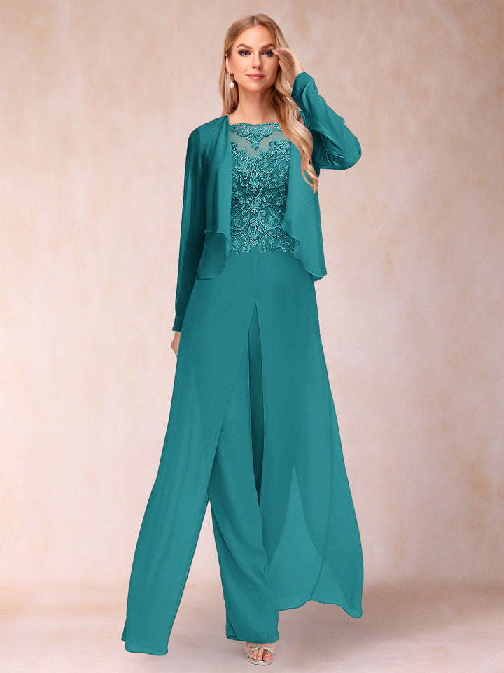 Sheath/Column Scoop Long Sleeves Jumpsuit with Applique &amp; Jacket