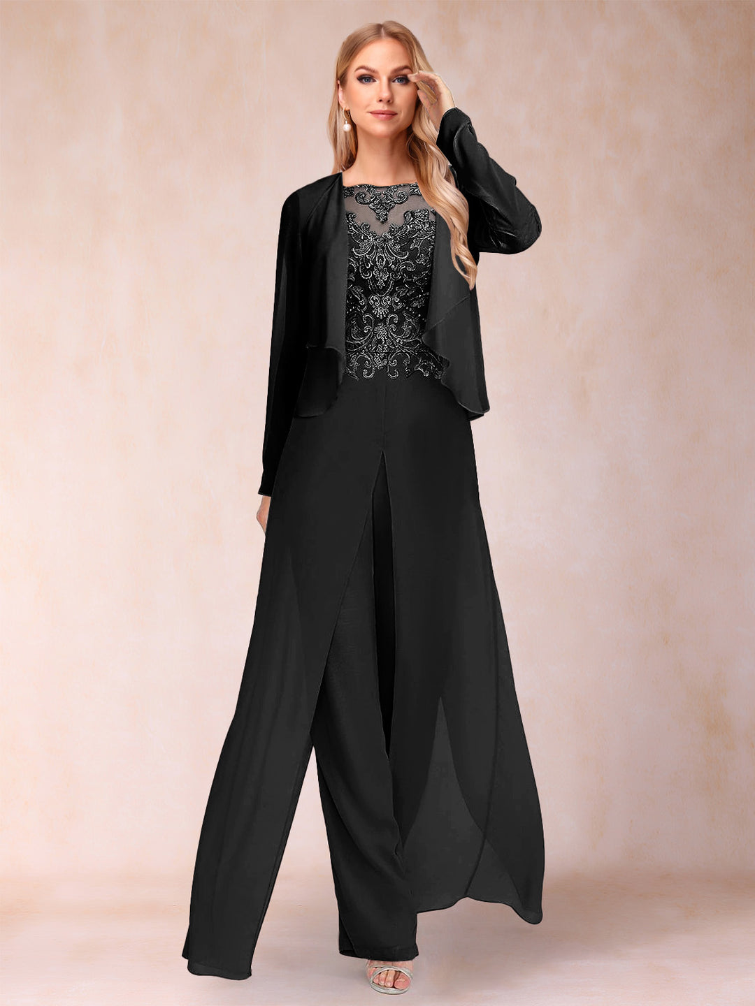 Sheath/Column Scoop Long Sleeves Jumpsuit with Applique & Jacket