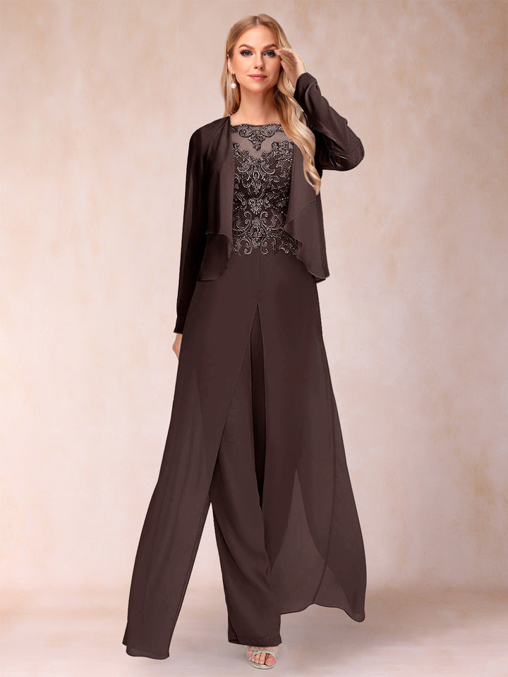 Sheath/Column Scoop Long Sleeves Jumpsuit with Applique &amp; Jacket
