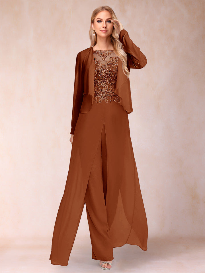 Sheath/Column Scoop Long Sleeves Jumpsuit with Applique &amp; Jacket