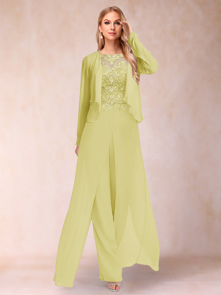 Sheath/Column Scoop Long Sleeves Jumpsuit with Applique &amp; Jacket