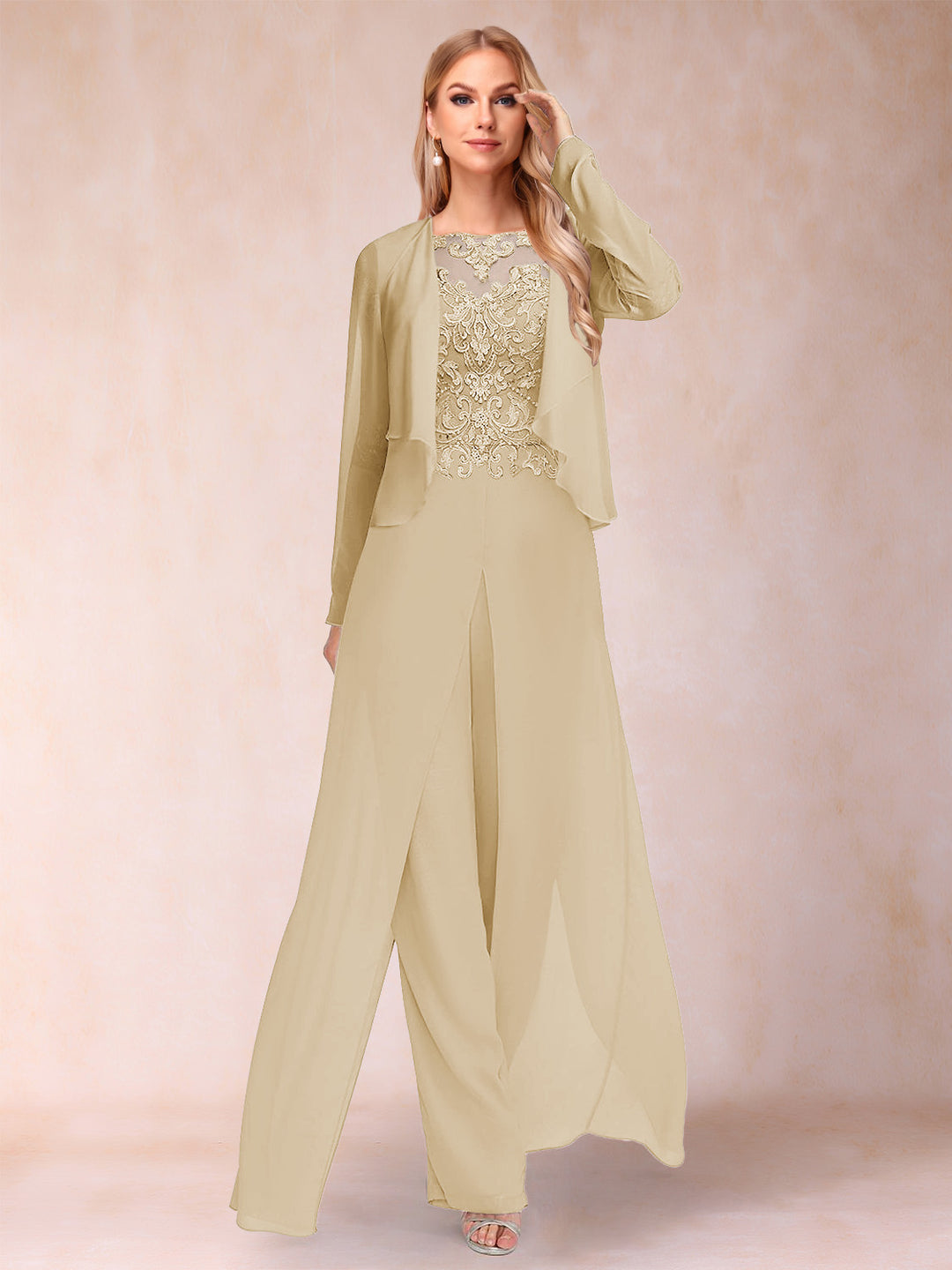 Sheath/Column Scoop Long Sleeves Jumpsuit with Applique &amp; Jacket