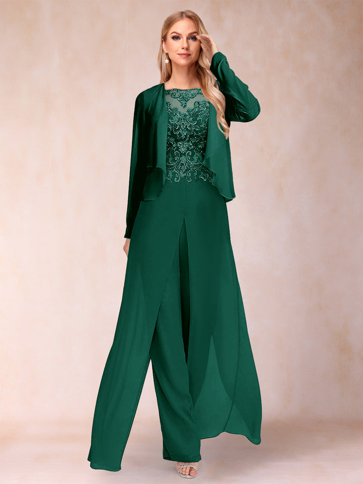 Sheath/Column Scoop Long Sleeves Jumpsuit with Applique &amp; Jacket