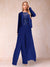 Sheath/Column Scoop Long Sleeves 2 Pieces Pantsuits with Applique & Jacket
