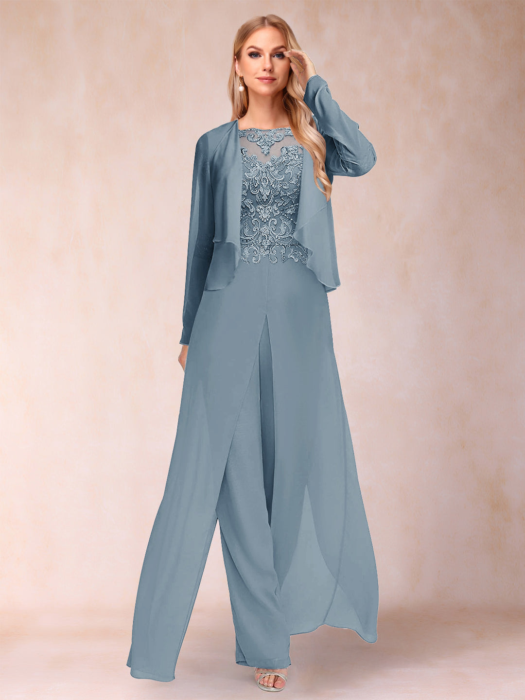 Sheath/Column Scoop Long Sleeves Jumpsuit with Applique &amp; Jacket