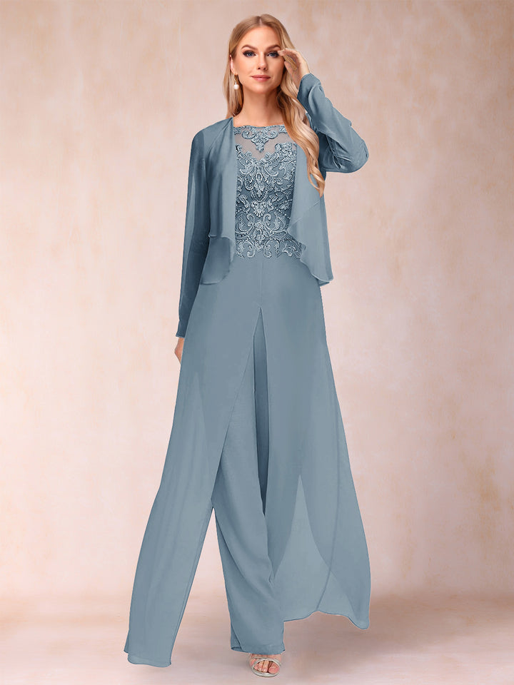 Sheath/Column Scoop Long Sleeves Jumpsuit with Applique &amp; Jacket