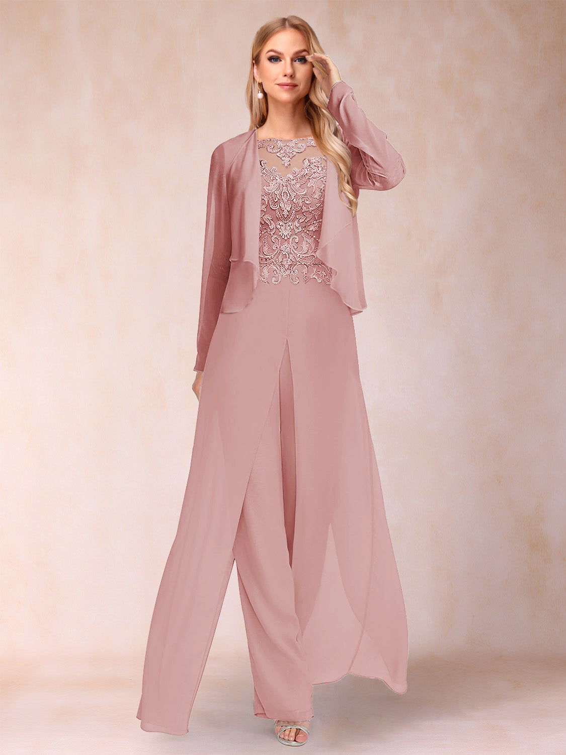 Sheath/Column Scoop Long Sleeves Jumpsuit with Applique & Jacket
