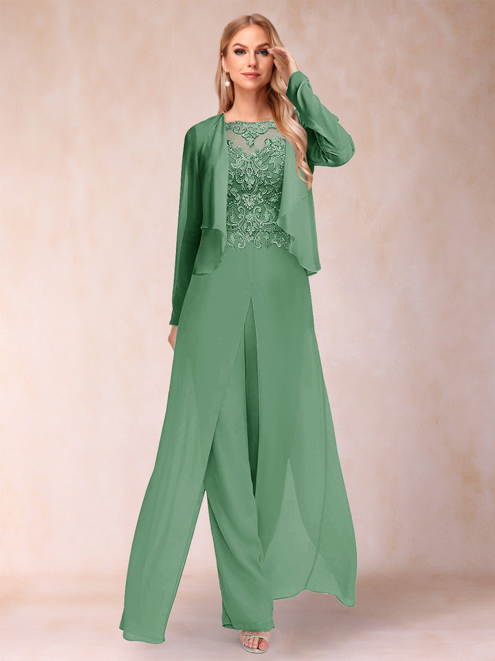 Sheath/Column Scoop Long Sleeves Jumpsuit with Applique &amp; Jacket