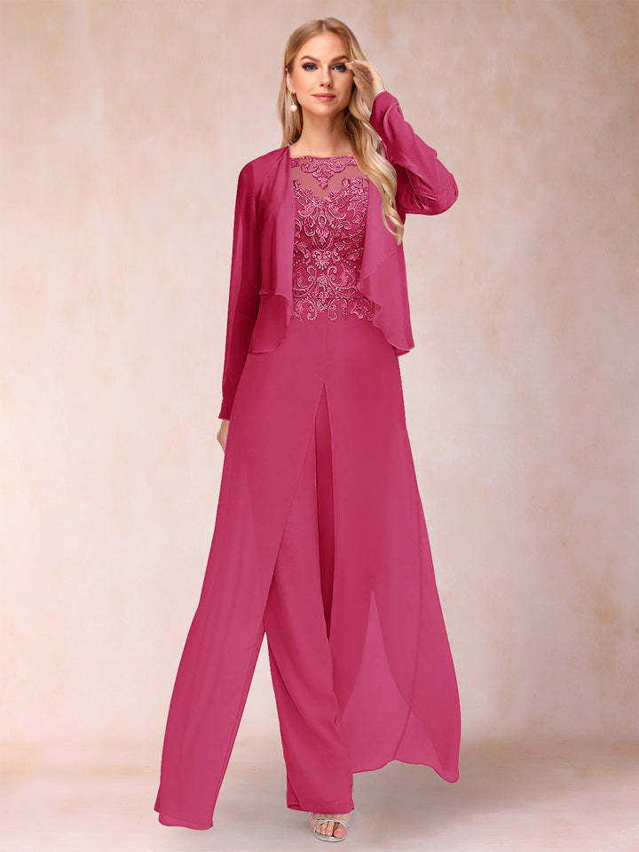 Sheath/Column Scoop Long Sleeves Jumpsuit with Applique &amp; Jacket