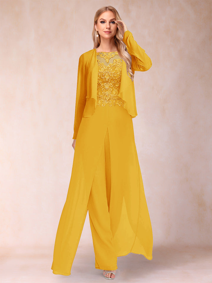 Sheath/Column Scoop Long Sleeves Jumpsuit with Applique &amp; Jacket