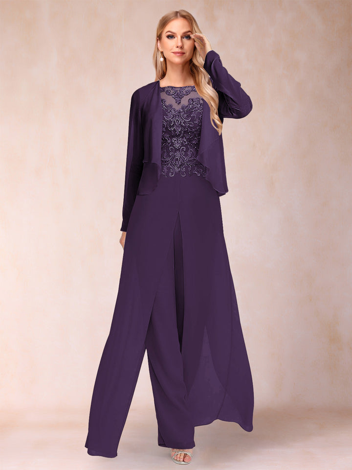Sheath/Column Scoop Long Sleeves Jumpsuit with Applique &amp; Jacket