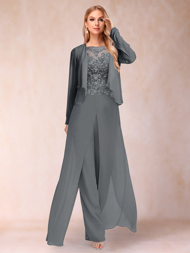 Sheath/Column Scoop Long Sleeves Jumpsuit with Applique &amp; Jacket