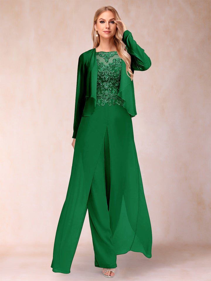 Sheath/Column Scoop Long Sleeves Jumpsuit with Applique &amp; Jacket