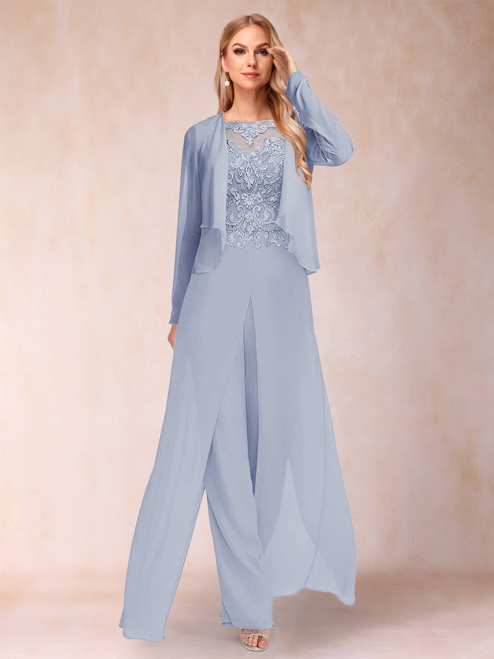 Sheath/Column Scoop Long Sleeves Jumpsuit with Applique &amp; Jacket