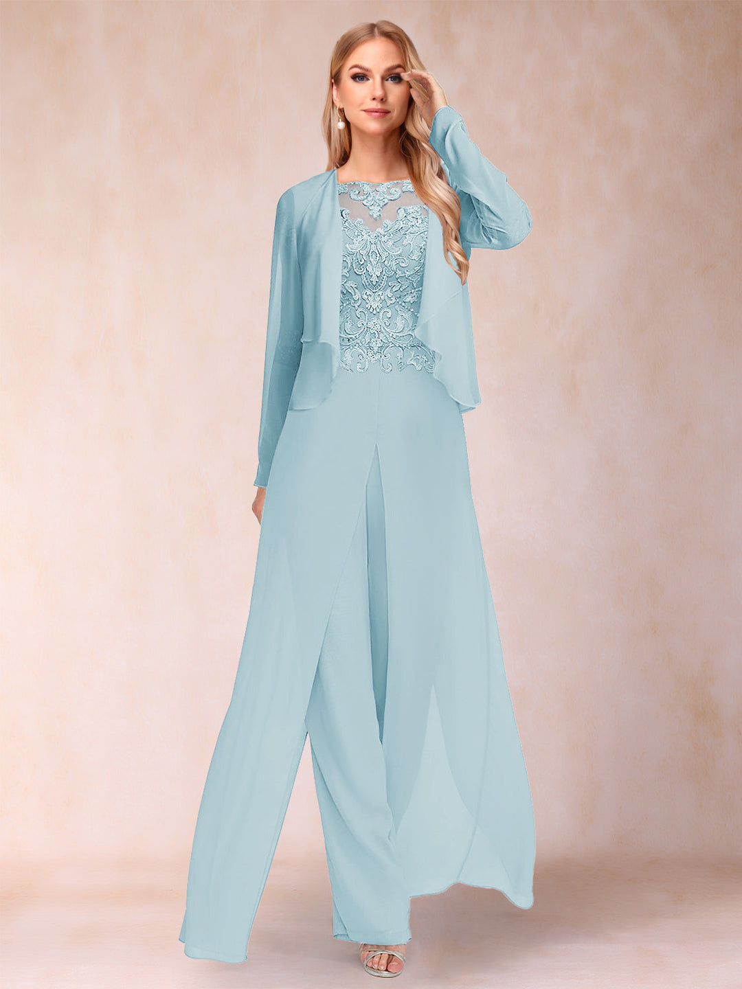 Sheath/Column Scoop Long Sleeves Jumpsuit with Applique &amp; Jacket
