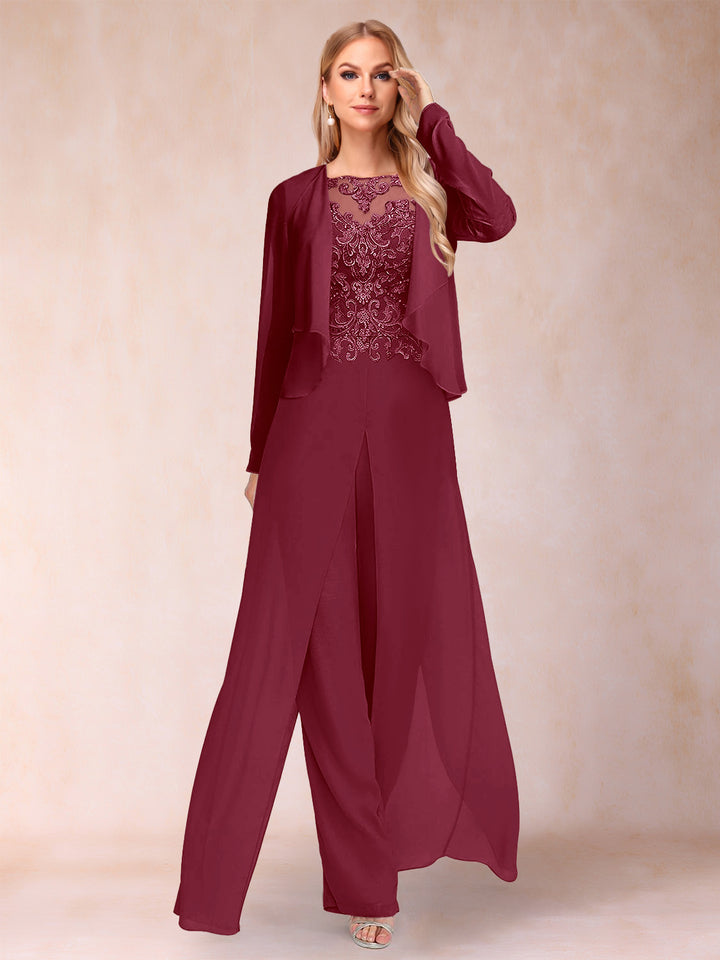 Sheath/Column Scoop Long Sleeves Jumpsuit with Applique &amp; Jacket
