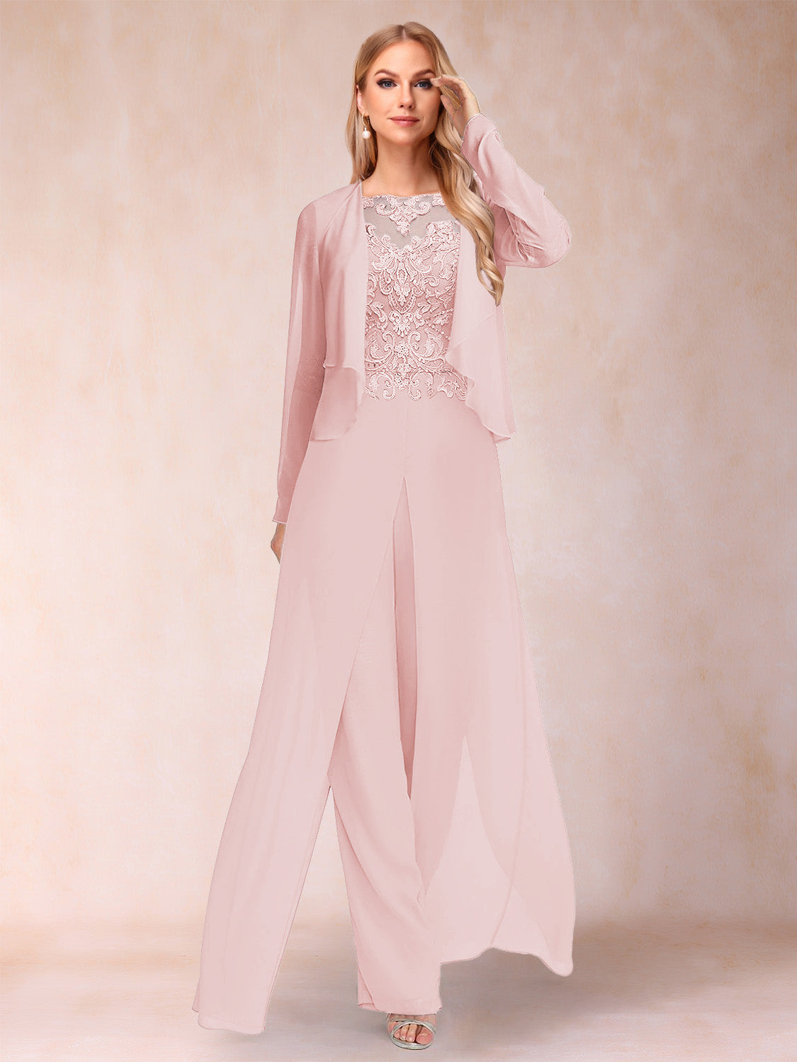 Sheath/Column Scoop Long Sleeves Jumpsuit with Applique & Jacket