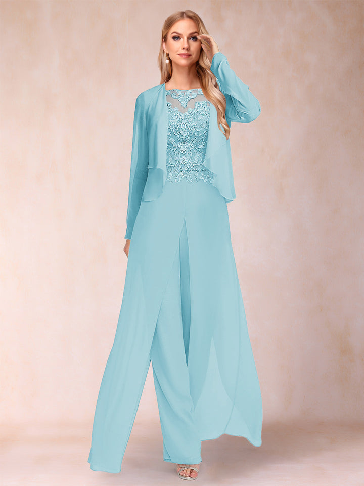 Sheath/Column Scoop Long Sleeves Jumpsuit with Applique &amp; Jacket