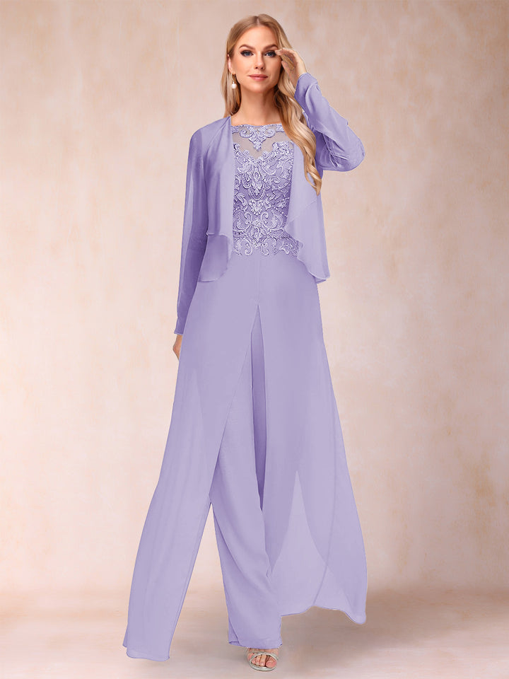 Sheath/Column Scoop Long Sleeves Jumpsuit with Applique &amp; Jacket