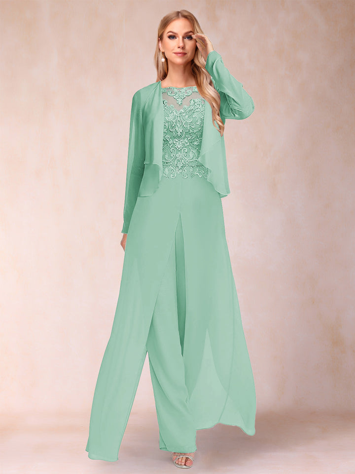 Sheath/Column Scoop Long Sleeves Jumpsuit with Applique &amp; Jacket