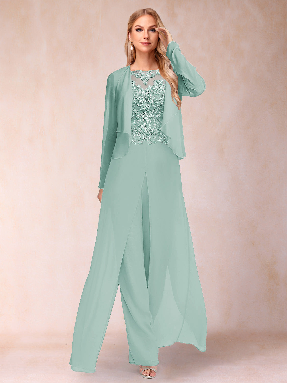 Sheath/Column Scoop Long Sleeves Jumpsuit with Applique & Jacket