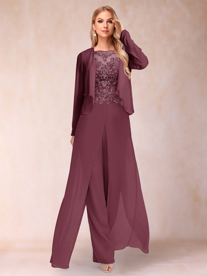 Sheath/Column Scoop Long Sleeves Jumpsuit with Applique &amp; Jacket