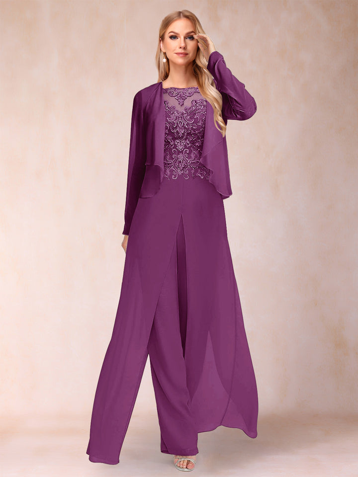 Sheath/Column Scoop Long Sleeves Jumpsuit with Applique &amp; Jacket