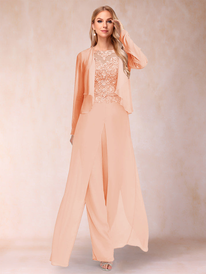 Sheath/Column Scoop Long Sleeves Jumpsuit with Applique &amp; Jacket